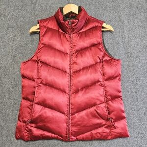 Eddie Bauer Goose Down Puffer Vest Women’s M Cherry Red Full Zip Outdoor Hiking